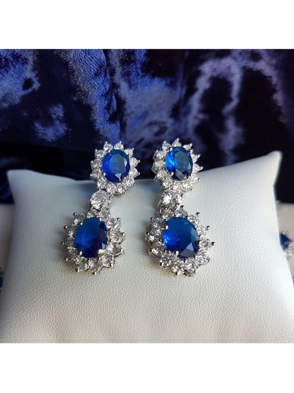 Swarovski Elements Platinum Plated Sapphire Blue Diana Drop Earrings NEW - Picture 15 of 17